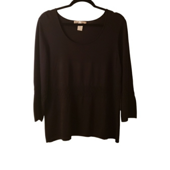 Vintage, Y2K, Alfani Black Knit Blouse with Beaded Detail - Picture 1 of 7